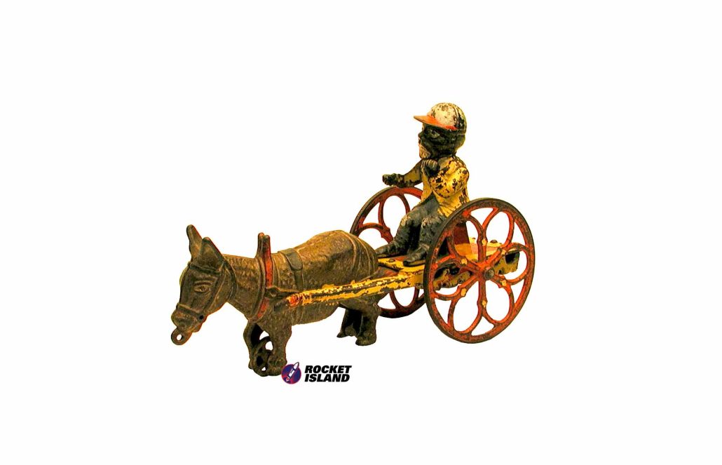 Painted Cast-Iron Mule, Flat Cart and Driver (1890s)