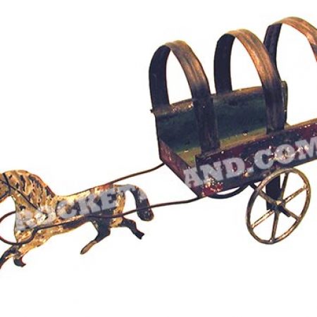 Early American Tin Horse and Covered Wagon Toy