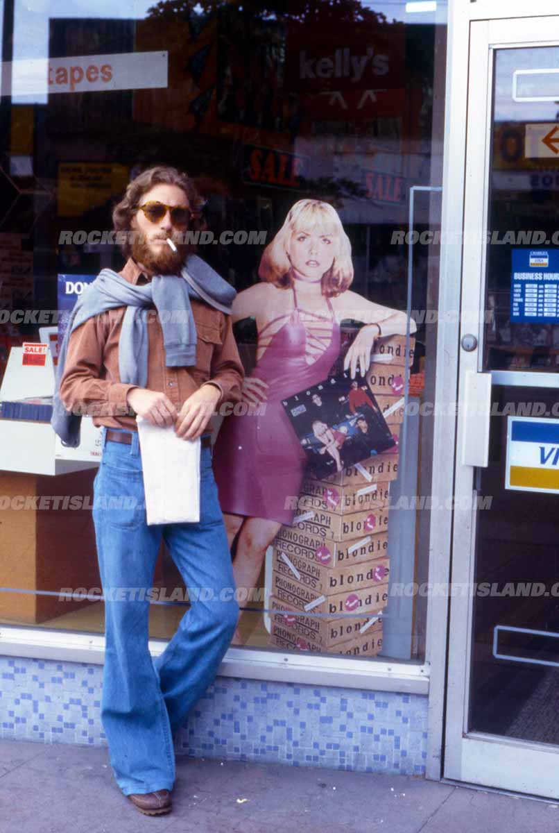 1970s Man at Record Store with Blondie Display