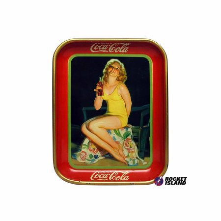 Coca-Cola Girl In Yellow Swimsuit Serving Tray (1932)