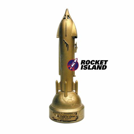 "Shoot Your Savings To Farmers Bank of Clinton, Missouri" Rocket Mechanical Bank (1950s)